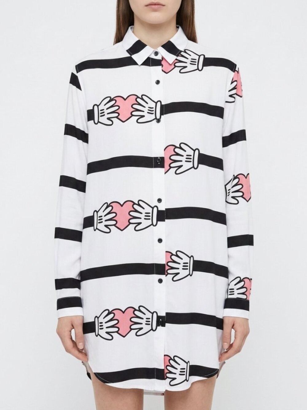 Lazy Oaf Womens Hands On Heart Striped Shirt Button Down SM